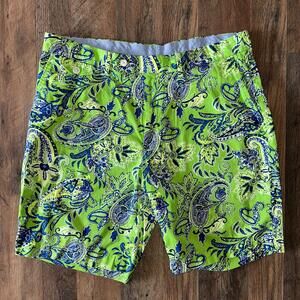 Polo Golf Ralph Lauren Shorts Mens 36 Green Blue Paisley Cotton Activewear Chino